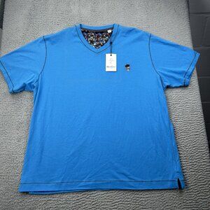 Robert Graham Damien Shirt Men's Skull Blue  Cobalt V Neck Short Sleeve 3XL
